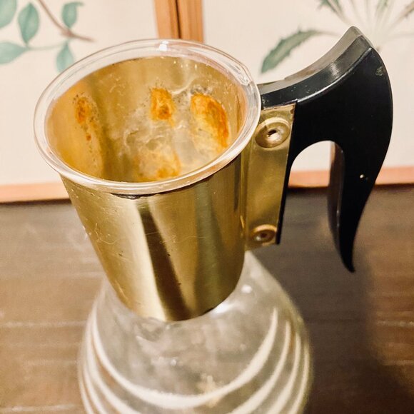 Vintage Fred Press Signed Coffee Decanter Mid Century Modern MCM White/Gold Desi - Picture 2 of 11